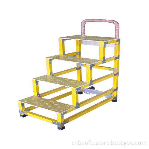 Fiberglass Mobile Ladder Stools with Dismountable Handrail